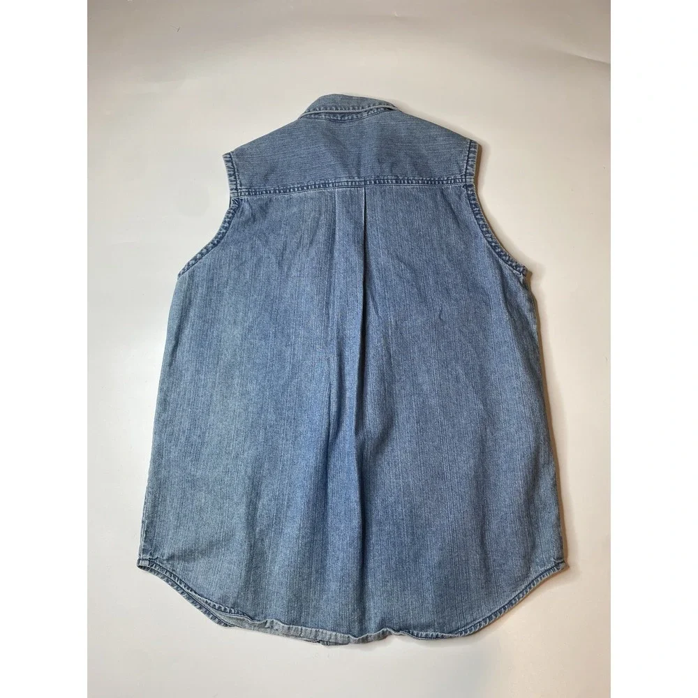 VTG Hard Rock Cafe ROME Italy Womens Large Denim Tank Top Button Shirt